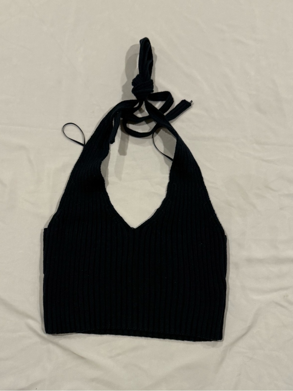 La Hearts Black Ribbed Halter Crop Top